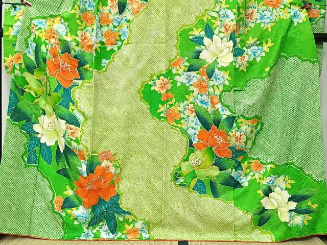 平和屋着物■豪華振袖　駒刺繍　絞り　草花文　正絹　逸品　CABM6583ua