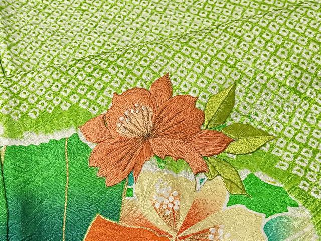 平和屋着物■豪華振袖　駒刺繍　絞り　草花文　正絹　逸品　CABM6583ua