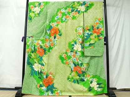 平和屋着物■豪華振袖　駒刺繍　絞り　草花文　正絹　逸品　CABM6583ua