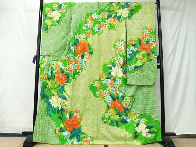 平和屋着物■豪華振袖　駒刺繍　絞り　草花文　正絹　逸品　CABM6583ua