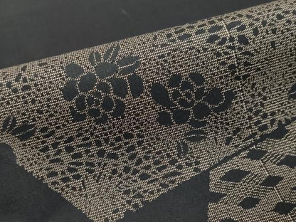 平和屋着物●本場縞大島紬　訪問着　吉祥草花文　黒地　正絹　逸品　DABK0536ud