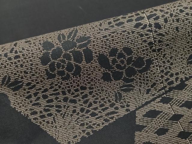 平和屋着物●本場縞大島紬　訪問着　吉祥草花文　黒地　正絹　逸品　DABK0536ud