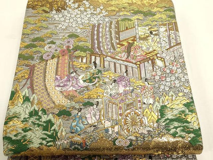 平和屋本店▼西陣　廣部商事謹製　全通柄袋帯　唐織　京洛時代祭還幸絵巻　弐拾四金箔使用　分析通知書付き　正絹　逸品　DABK5554sf