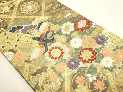 平和屋本店▼六通柄袋帯　唐織　桃山絵巻文様　純金箔二重織　正絹　逸品　DABK5566sf