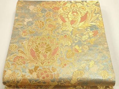 平和屋本店▼六通柄袋帯　鳳凰花蝶文　本金箔二重　正絹　逸品　DABK5583sf