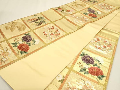 平和屋本店▼六通柄袋帯　唐織　枝花文　松竹梅　本金箔　正絹　逸品　DABK5593sf