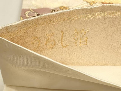 平和屋本店▼六通柄袋帯　更紗花文　うるし箔　本金箔　正絹　逸品　DABK5560sf