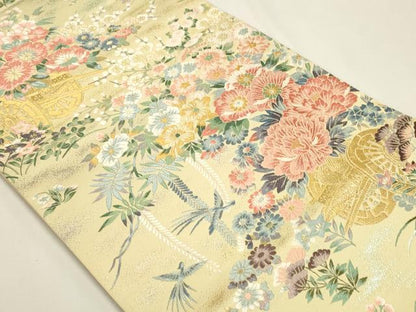 平和屋本店▼六通柄袋帯　唐織　花車文　純金箔　正絹　逸品　DABK5579sf