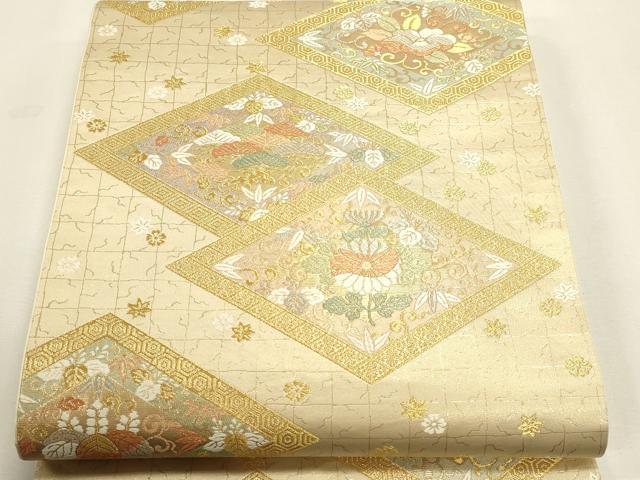 平和屋本店▼六通柄袋帯　草花文　本金　正絹　逸品　DABK5555sf