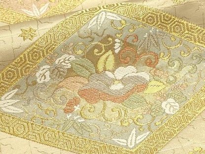 平和屋本店▼六通柄袋帯　草花文　本金　正絹　逸品　DABK5555sf