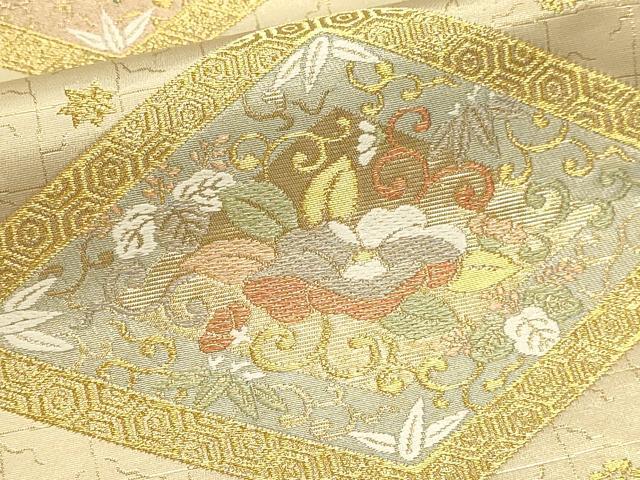 平和屋本店▼六通柄袋帯　草花文　本金　正絹　逸品　DABK5555sf