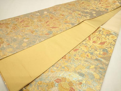 平和屋本店▼六通柄袋帯　鳳凰花蝶文　本金箔二重　正絹　逸品　DABK5583sf
