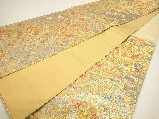 平和屋本店▼六通柄袋帯　鳳凰花蝶文　本金箔二重　正絹　逸品　DABK5583sf