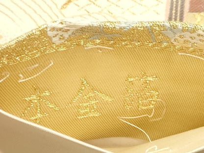 平和屋本店▼六通柄袋帯　孔雀花文　本金箔　正絹　逸品　DABK5556sf