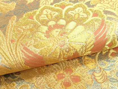 平和屋本店▼六通柄袋帯　鳳凰花蝶文　本金箔二重　正絹　逸品　DABK5583sf