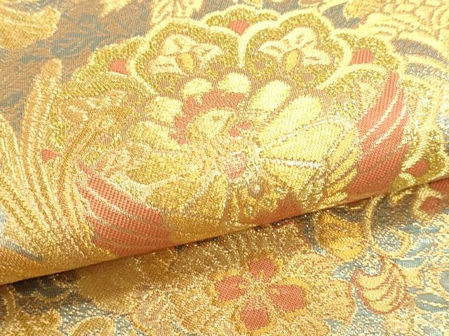 平和屋本店▼六通柄袋帯　鳳凰花蝶文　本金箔二重　正絹　逸品　DABK5583sf