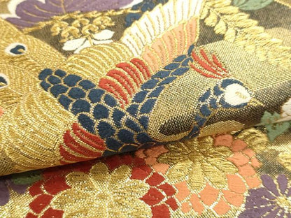 平和屋本店▼六通柄袋帯　唐織　桃山絵巻文様　純金箔二重織　正絹　逸品　DABK5566sf