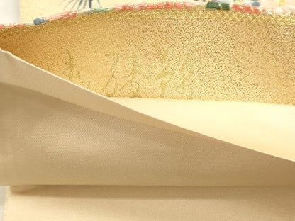 平和屋本店▼六通柄袋帯　唐織　花車文　純金箔　正絹　逸品　DABK5579sf