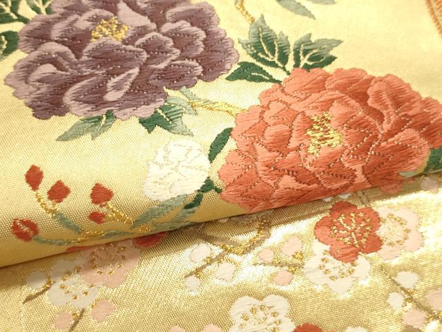 平和屋本店▼六通柄袋帯　唐織　枝花文　松竹梅　本金箔　正絹　逸品　DABK5593sf