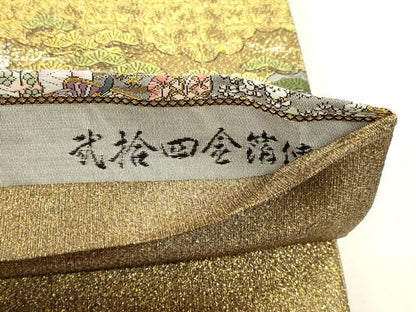 平和屋本店▼西陣　廣部商事謹製　全通柄袋帯　唐織　京洛時代祭還幸絵巻　弐拾四金箔使用　分析通知書付き　正絹　逸品　DABK5554sf