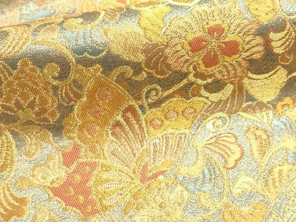 平和屋本店▼六通柄袋帯　鳳凰花蝶文　本金箔二重　正絹　逸品　DABK5583sf