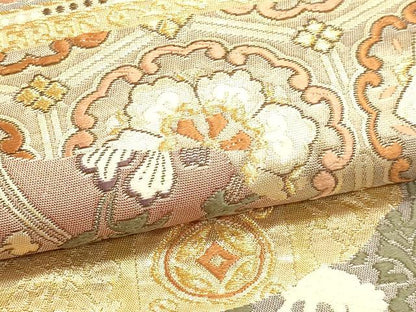 平和屋本店▼六通柄袋帯　更紗花文　うるし箔　本金箔　正絹　逸品　DABK5560sf