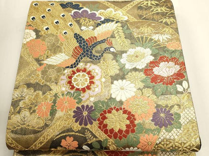 平和屋本店▼六通柄袋帯　唐織　桃山絵巻文様　純金箔二重織　正絹　逸品　DABK5566sf