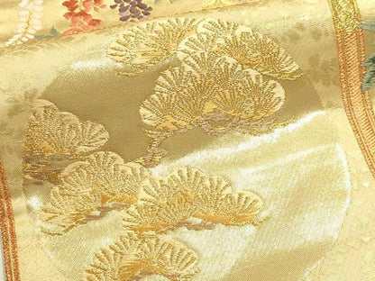 平和屋本店▼六通柄袋帯　唐織　枝花文　松竹梅　本金箔　正絹　逸品　DABK5593sf