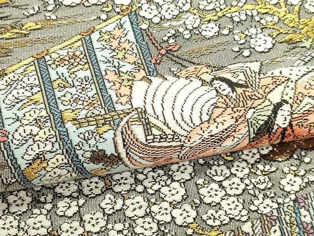 平和屋本店▼西陣　廣部商事謹製　全通柄袋帯　唐織　京洛時代祭還幸絵巻　弐拾四金箔使用　分析通知書付き　正絹　逸品　DABK5554sf