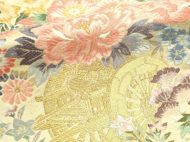 平和屋本店▼六通柄袋帯　唐織　花車文　純金箔　正絹　逸品　DABK5579sf