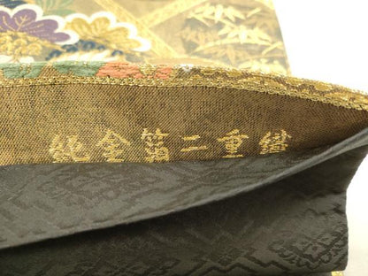 平和屋本店▼六通柄袋帯　唐織　桃山絵巻文様　純金箔二重織　正絹　逸品　DABK5566sf