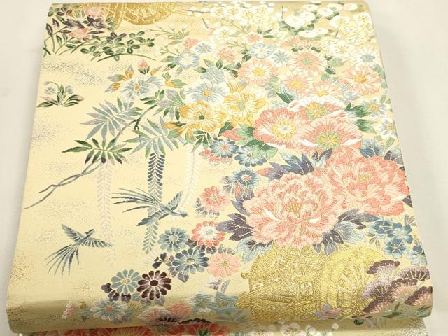 平和屋本店▼六通柄袋帯　唐織　花車文　純金箔　正絹　逸品　DABK5579sf