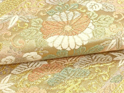 平和屋本店▼六通柄袋帯　草花文　本金　正絹　逸品　DABK5555sf