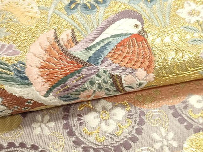 平和屋本店▼六通柄袋帯　孔雀花文　本金箔　正絹　逸品　DABK5556sf