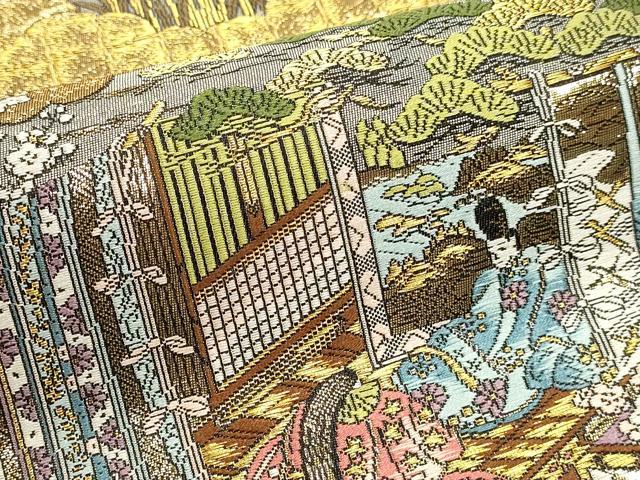 平和屋本店▼西陣　廣部商事謹製　全通柄袋帯　唐織　京洛時代祭還幸絵巻　弐拾四金箔使用　分析通知書付き　正絹　逸品　DABK5554sf