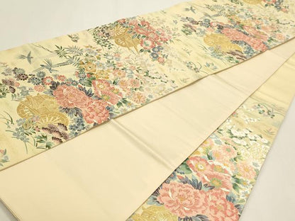 平和屋本店▼六通柄袋帯　唐織　花車文　純金箔　正絹　逸品　DABK5579sf