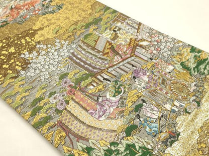 平和屋本店▼西陣　廣部商事謹製　全通柄袋帯　唐織　京洛時代祭還幸絵巻　弐拾四金箔使用　分析通知書付き　正絹　逸品　DABK5554sf