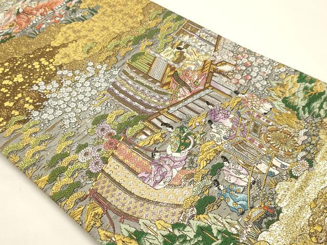 平和屋本店▼西陣　廣部商事謹製　全通柄袋帯　唐織　京洛時代祭還幸絵巻　弐拾四金箔使用　分析通知書付き　正絹　逸品　DABK5554sf
