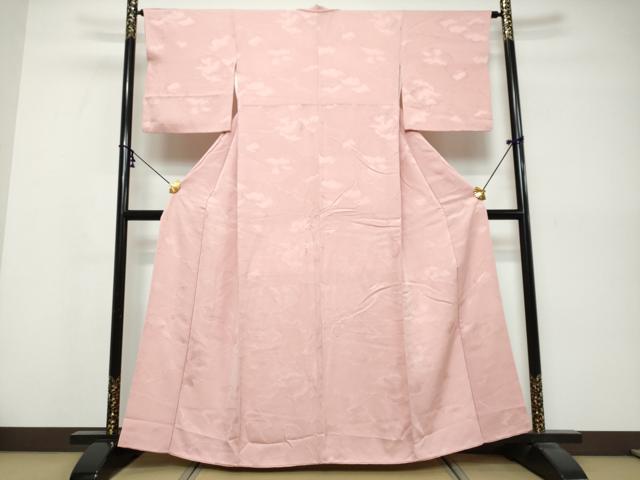 平和屋着物●上質な色無地　雲霞地紋　珊瑚色　正絹　逸品　DABK0547ud