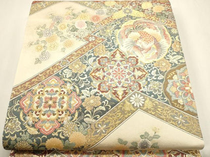 平和屋本店▼六通柄袋帯　洛風紹巴錦　本金箔　正絹　逸品　DABK5616sf