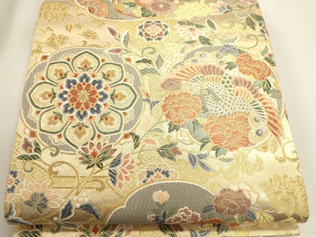 平和屋本店▼六通柄袋帯　唐織　鳳趣華鏡文　本金箔　正絹　逸品　DABK5604sf