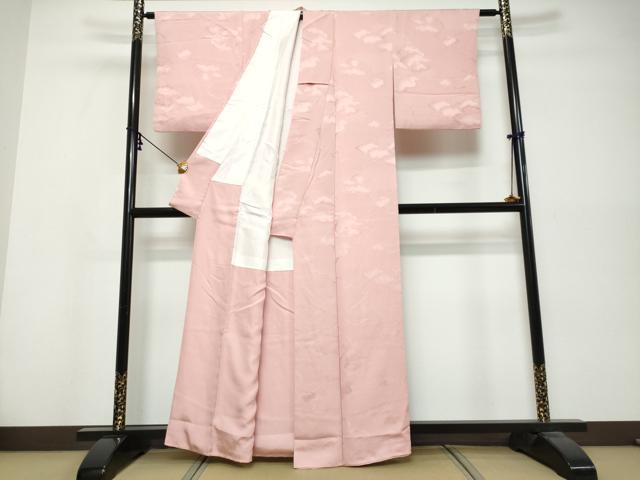 平和屋着物●上質な色無地　雲霞地紋　珊瑚色　正絹　逸品　DABK0547ud