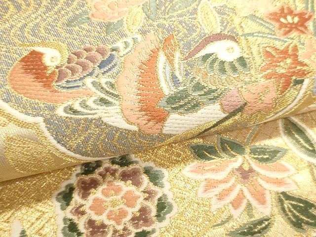 平和屋本店▼六通柄袋帯　唐織　鳳趣華鏡文　本金箔　正絹　逸品　DABK5604sf