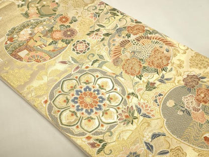 平和屋本店▼六通柄袋帯　唐織　鳳趣華鏡文　本金箔　正絹　逸品　DABK5604sf