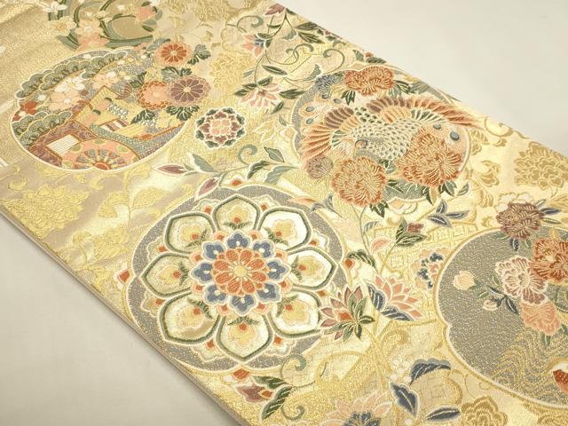 平和屋本店▼六通柄袋帯　唐織　鳳趣華鏡文　本金箔　正絹　逸品　DABK5604sf