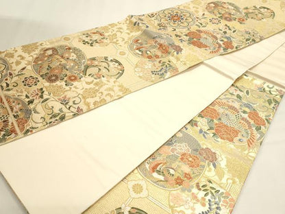 平和屋本店▼六通柄袋帯　唐織　鳳趣華鏡文　本金箔　正絹　逸品　DABK5604sf