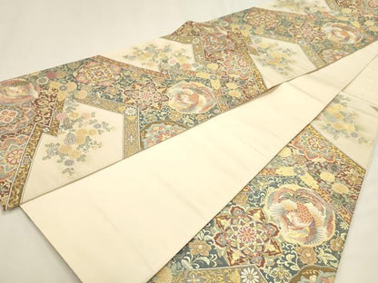 平和屋本店▼六通柄袋帯　洛風紹巴錦　本金箔　正絹　逸品　DABK5616sf