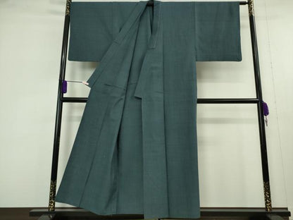 平和屋本店▽極上　男性　本場結城紬　重要無形文化財　単衣　色無地　青藍色　証紙付き　逸品　DZAA8145kh6