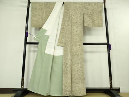 平和屋本店●極上　創業460年・千總　小紋　本草木染　幾何学文様　鬼しぼ縮緬　反端付き　逸品　DZAB7682kh6