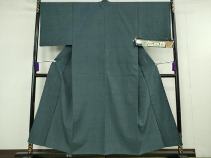 平和屋本店▽極上　男性　本場結城紬　重要無形文化財　単衣　色無地　青藍色　証紙付き　逸品　DZAA8145kh6